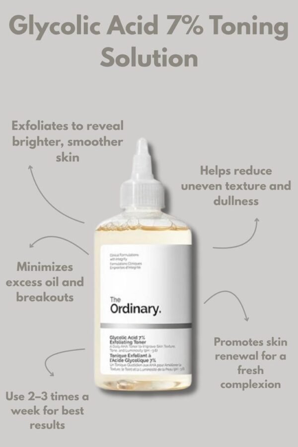 The Ordinary Glycolic Acid 7% Toning Solution – Radiance-Boosting Exfoliating Toner with AHA | Gently Resurfaces, Brightens, and Smooths Skin – 240m - Image 3