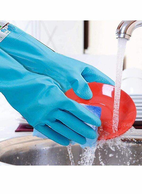 Silicone Dishwashing Gloves with Scrubber – Full Finger Reusable Cleaning Gloves for Kitchen & Home Use (Random Colors) - Image 6