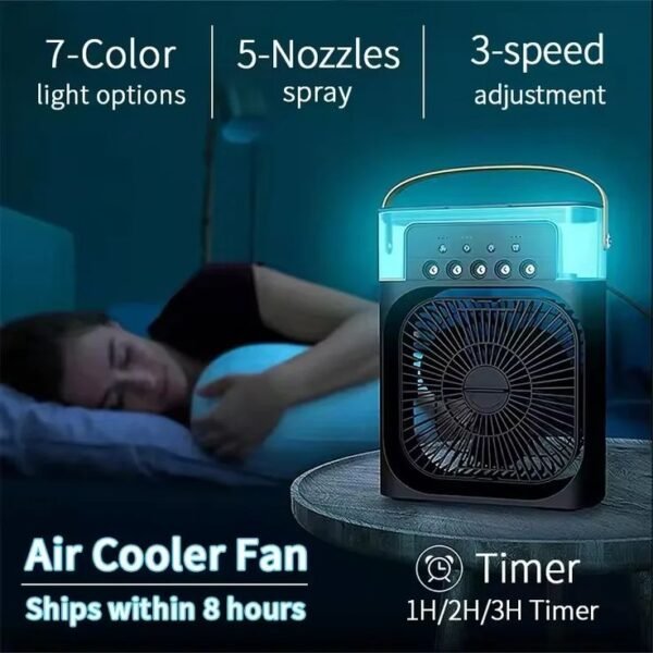 10-Inch Portable USB Air Conditioner Fan with LED Night Light, Cool Mist Humidifier & Water Spray – Mini Personal Air Cooler (Random Color) - Image 3