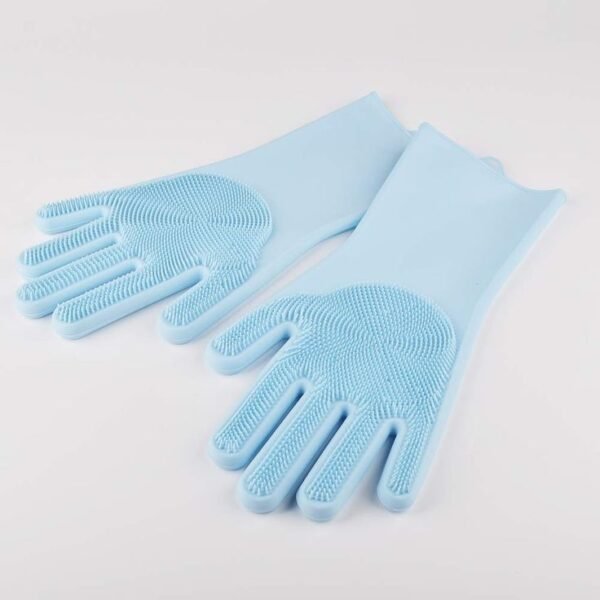 Silicone Dishwashing Gloves with Scrubber – Full Finger Reusable Cleaning Gloves for Kitchen & Home Use (Random Colors) - Image 4