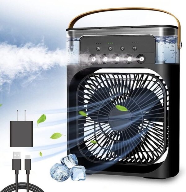 10-Inch Portable USB Air Conditioner Fan with LED Night Light, Cool Mist Humidifier & Water Spray – Mini Personal Air Cooler (Random Color) - Image 5