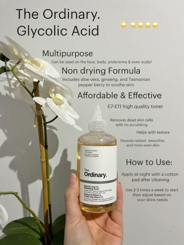 The Ordinary Glycolic Acid 7% Toning Solution – Radiance-Boosting Exfoliating Toner with AHA | Gently Resurfaces, Brightens, and Smooths Skin – 240m - Image 6