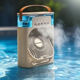 10-Inch Portable USB Air Conditioner Fan with LED Night Light, Cool Mist Humidifier & Water Spray – Mini Personal Air Cooler (Random Color)
