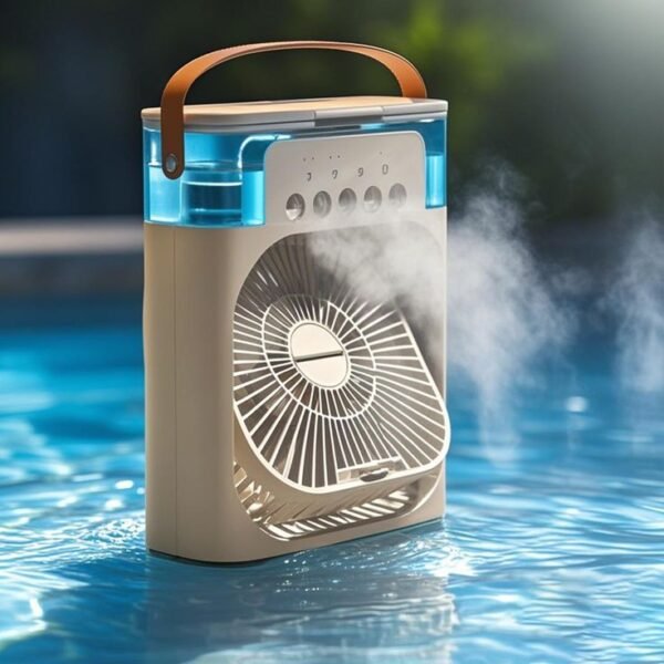 10-Inch Portable USB Air Conditioner Fan with LED Night Light, Cool Mist Humidifier & Water Spray – Mini Personal Air Cooler (Random Color)