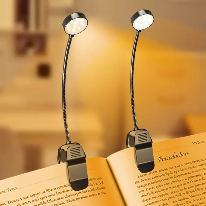 2 Pack 10 LED Rechargeable Book Light for Reading in Bed - Eye Caring 3 Color Temperatures, 3 Adjustable Brightness, Long Runtime Small Lightweight Clip On Book Reading Light for Studying